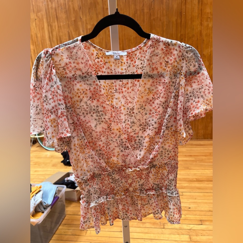 Nordstrom Pink Orange Smocked Wrap Blouse